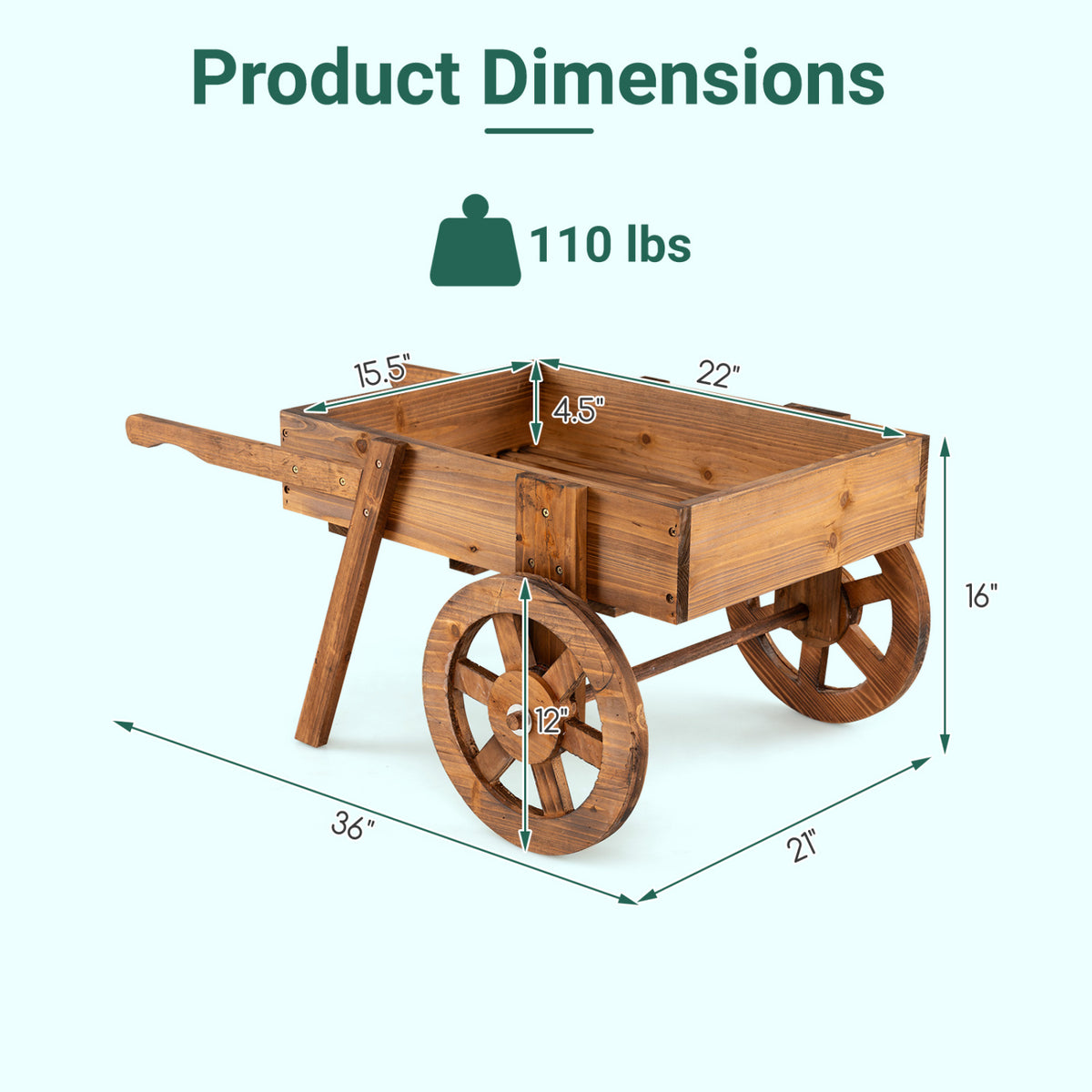 Wooden Wagon Planter with Wheels for Indoor and Outdoor Use-Brown