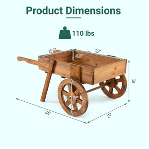 Wooden Wagon Planter with Wheels for Indoor and Outdoor Use-Brown