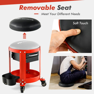 Rolling Mechanic Stool with Removable Padded Seat and Drawers