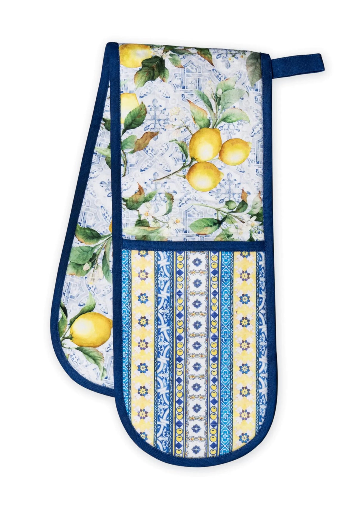 Maison d Hermine Double Oven Gloves 100% Cotton Double Oven Mitt Heat Resistant BBQ Cooking Gloves with Loop Grilling Handling Hot Pans Citrus - Spring/Summer (7"x35")