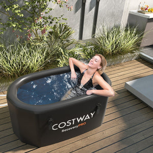 XL 129 Gal Oval Ice Bath Tub with Cover and Hand Pump for Athletes-Black