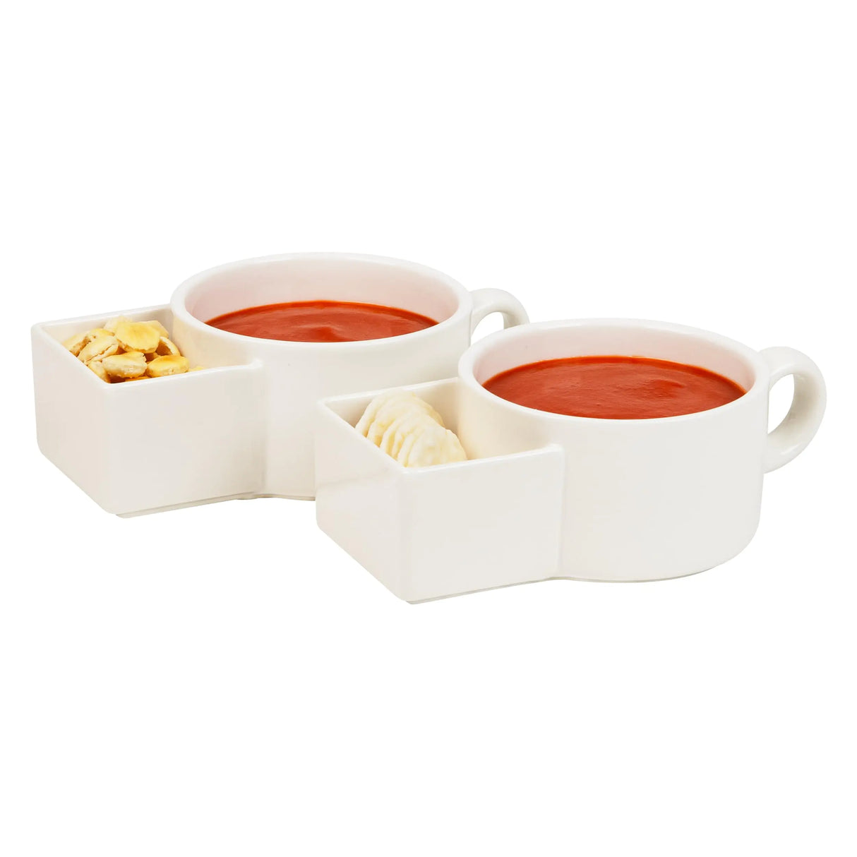 Mind Reader Soup and Cracker Bowls with Handles Microwave Safe Kitchen Ceramic 7.5" L x 4.5" W x 2.5" H Set of 2 White