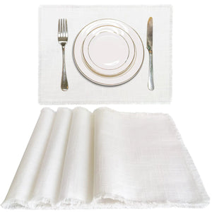 Letjolt White Placemats Farmhouse Cotton Linen Place Mats Home Kitchen Table Decor Linen-Cotton Placemats Set of 4 Dining Table
