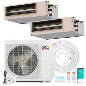 X-Pro 27000 BTU 2 Zone 24 SEER2 Concealed Ducted Mini Split AC-12K + 18K