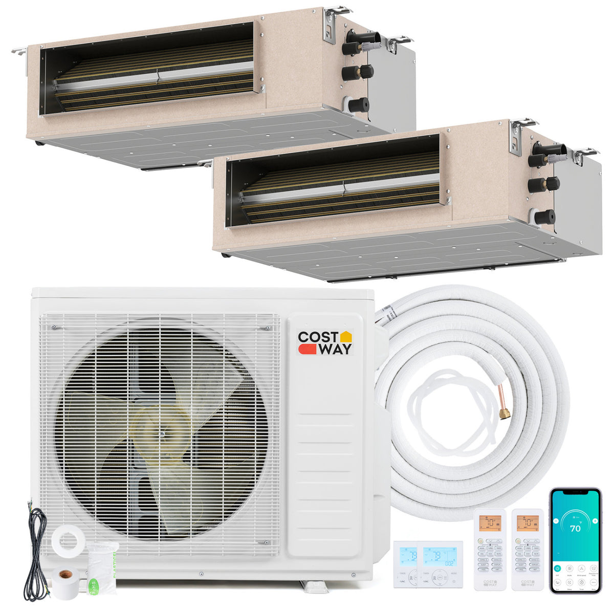 X-Pro 27000 BTU 2 Zone 24 SEER2 Concealed Ducted Mini Split AC-18K + 18K