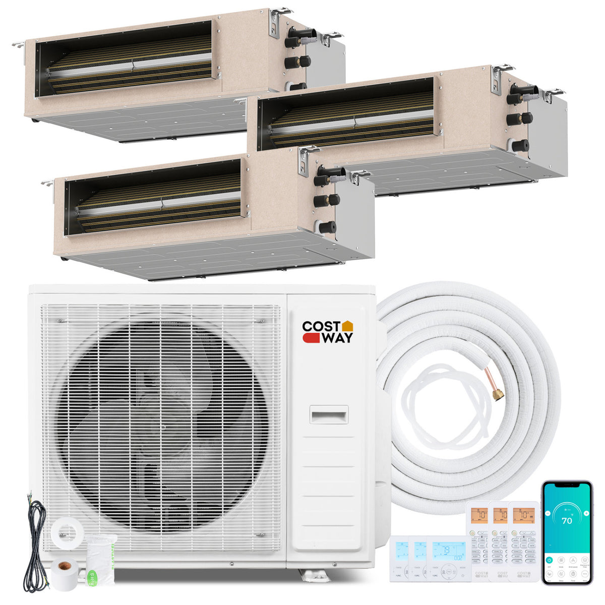 X-Pro 35000 BTU 3 Zone 22.5 SEER2 Concealed Ducted Mini Split AC-12K + 12K + 12K