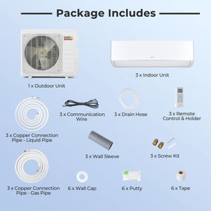 X-Pro 35000 BTU 3 Zone 22.5 SEER2 Mini Split AC with Heat Pump-12K + 18K + 18K