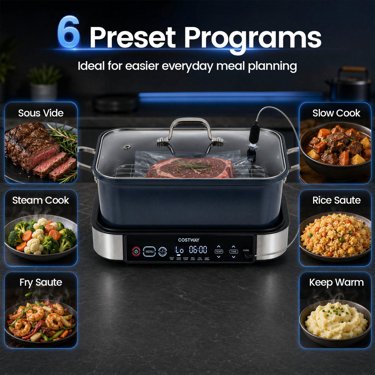 6-in-1 Programmable Slow Cooker with Keep Warm Functions and Adjustable Timer  Control