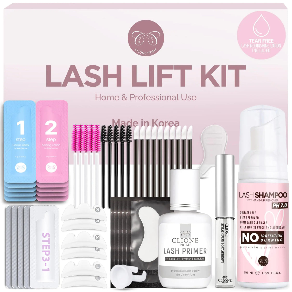 CLIONE PRIME Lash Lift Kit - Eyebrow Lamination kit 5 Applications Eyelash Perm Kit Home & Professional Use Lash Perm Kit Made in Korea Eyebrow Lift Kit