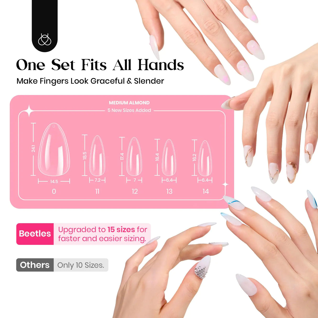 Beetles Gel Nail Kit 600Pcs Medium Almond Nail Tips with Milky White Gel Polish Top Coat, 15 Sizes Soft Clear Gel Nail Tips 5 In 1 Nail Glue Uv Nail Lamp for Nail Extension DIY Nail Salon Gift for Her B-Medium Almond 600pcs(Gel Polish & Top Coat）