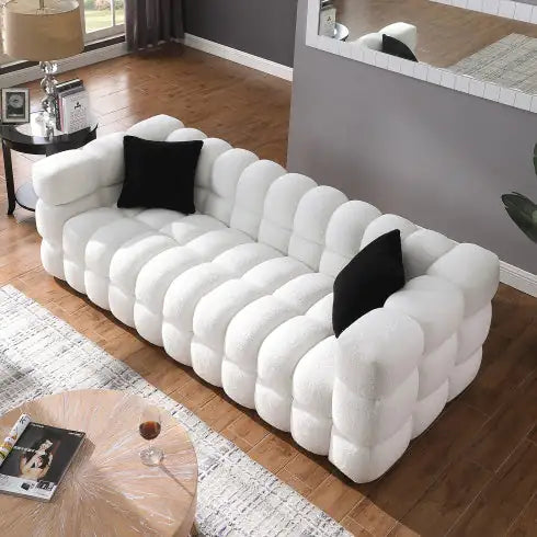 84.3 Length ,35.83 Deepth ,human Body Structure For USA People, Marshmallow Sofa,boucle Sofa ,White Color,3 Seater