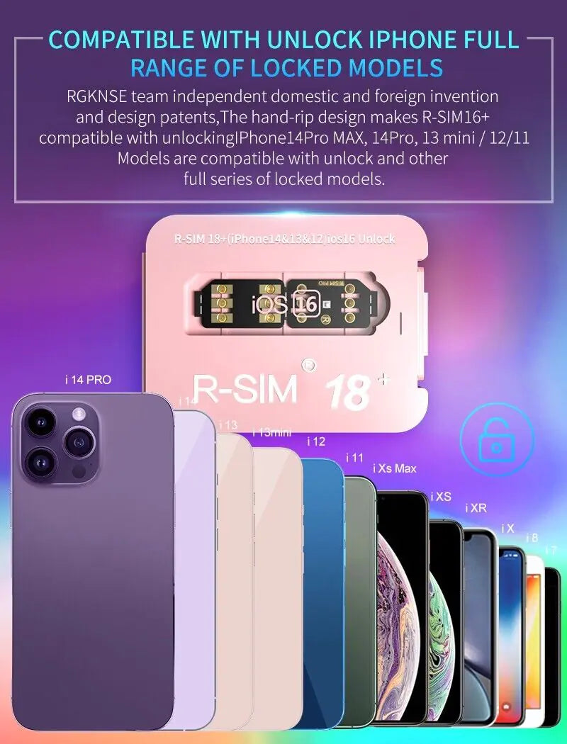 R-SIM18+ RSIM 18+ Nano Unlock Card For iPhone 14 Plus 13 12 11 Pro Max XR iOS 16