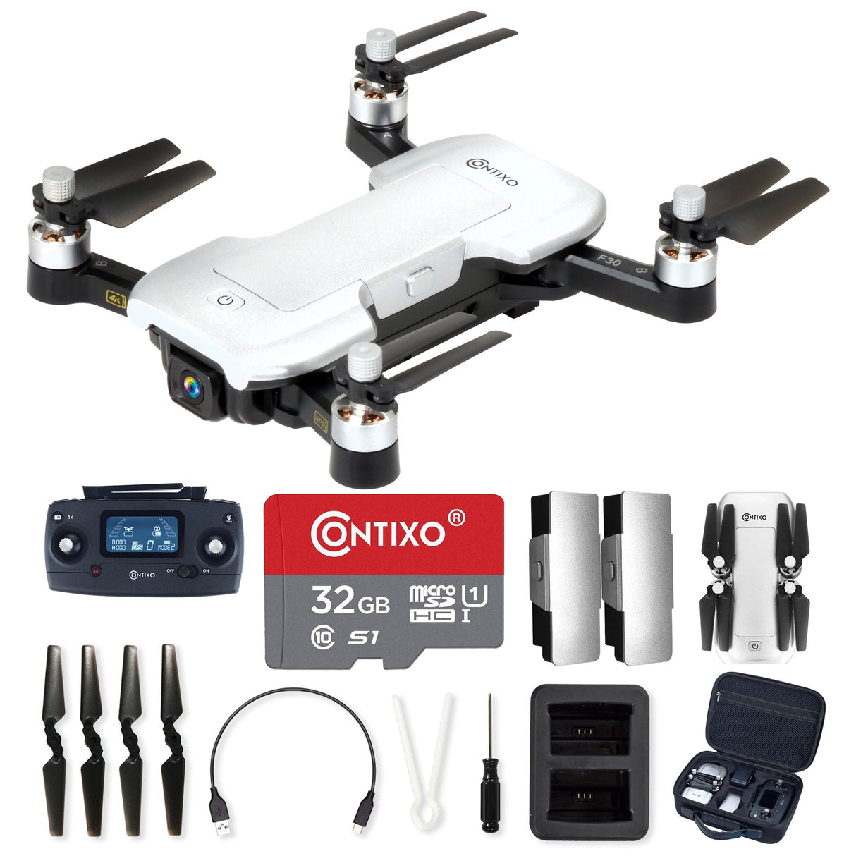 Contixo F30 GPS 4K Drone with UHD Camera, Brushless Motor, Follow Me, 2 Batteries & Carrying Case - Foldable FPV Quadcopter for Kids & Adults by Contixo