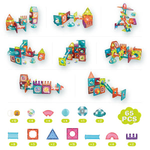Contixo ST15 65-Piece Marble Track Magnetic Tile Set, Glow-in-the-Dark, STEM Building Blocks for Ages 3+ by Contixo