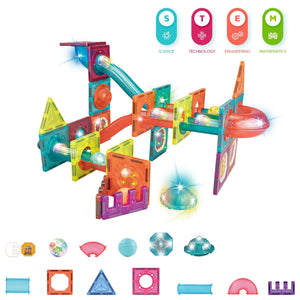 Contixo ST15 65-Piece Marble Track Magnetic Tile Set, Glow-in-the-Dark, STEM Building Blocks for Ages 3+ by Contixo