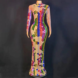 Women's Long Sequin Gauze Dress for Birthday Party