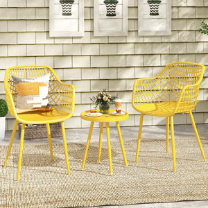 3 Piece Patio Chair Set with PP Seat and Tabletop for Porch-Yellow