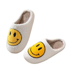 Smile Face Slippers for Women Happy face slippers Retro Soft Plush Warm Slip-on Slippers, Cozy Indoor Outdoor Slippers 4.5-5.5 Women/3.5-4.5 Men Yellow