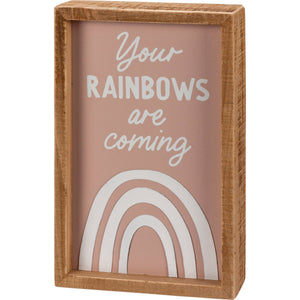 Your Rainbows Are Coming Inspirational Gift | Decor Sign and Tea Towel Bundle