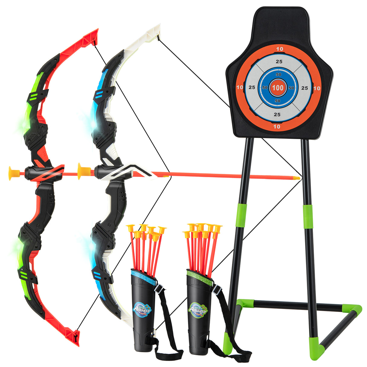 Youth Archery Bow Set with LED Light Up Bow and 20 Suction Cup Arrows for Kids
