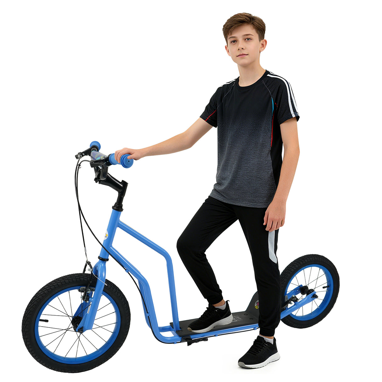 Youth Scooter with Adjustable Handlebar and 16/14-Inch Inflatable Wheels for Age 8+ Years Old-Blue