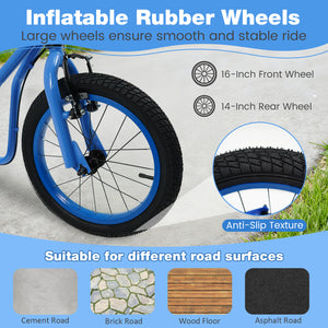 Youth Scooter with Adjustable Handlebar and 16/14-Inch Inflatable Wheels for Age 8+ Years Old-Blue