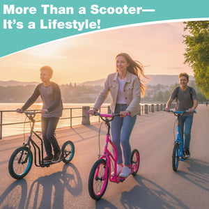 Youth Scooter with Adjustable Handlebar and 16/14-Inch Inflatable Wheels for Age 8+ Years Old-Black