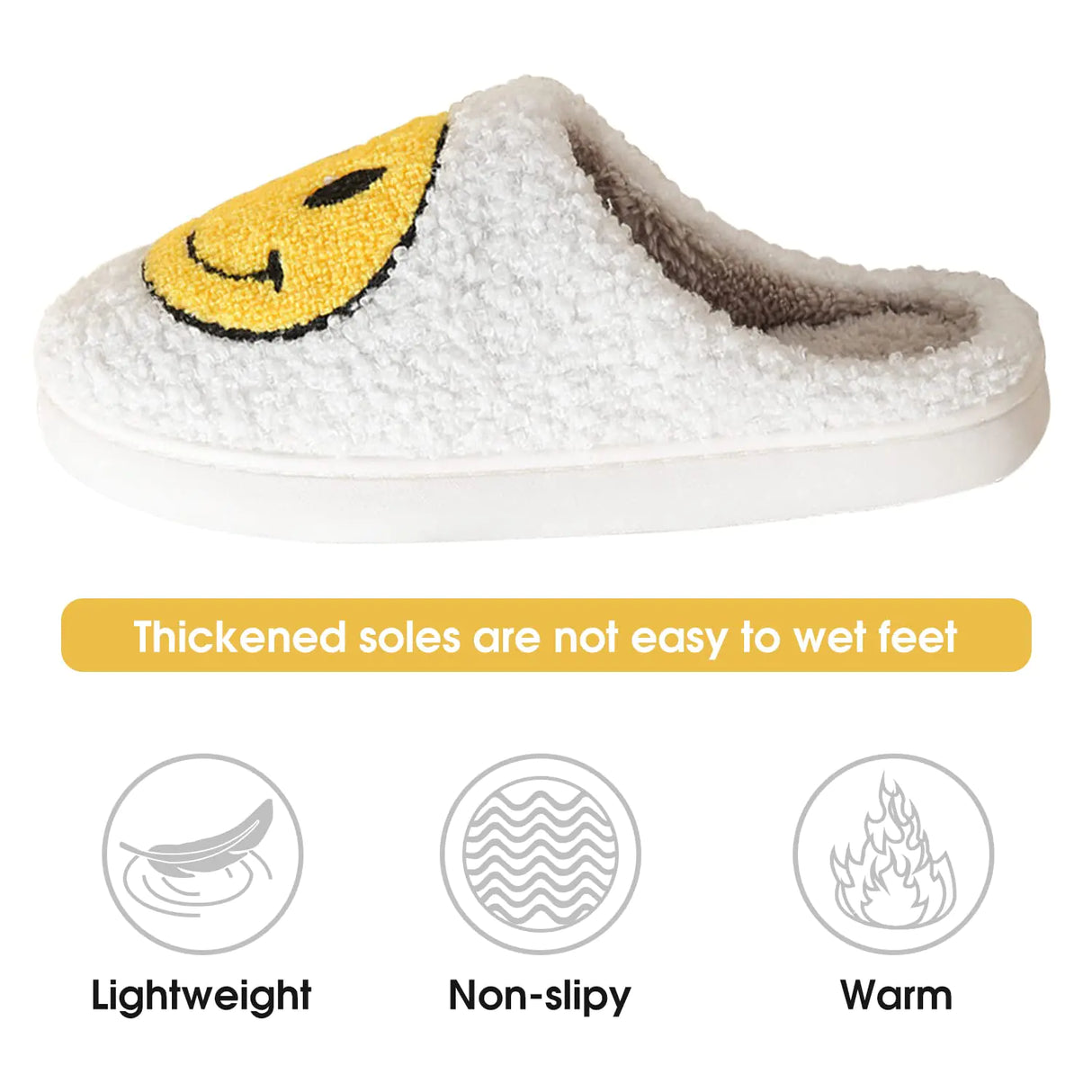 Smile Face Slippers for Women Happy face slippers Retro Soft Plush Warm Slip-on Slippers, Cozy Indoor Outdoor Slippers 4.5-5.5 Women/3.5-4.5 Men Yellow