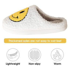 Smile Face Slippers for Women Happy face slippers Retro Soft Plush Warm Slip-on Slippers, Cozy Indoor Outdoor Slippers 4.5-5.5 Women/3.5-4.5 Men Yellow