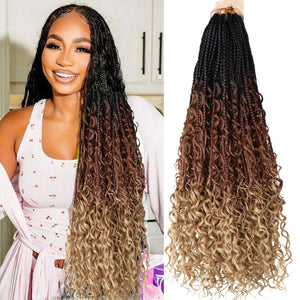 Goddess Box Braids Crochet Hair-24 inch 8 Packs Boho Crochet Box Braids With Curly EndsPre Looped Bohemian Box Braids Crochet Hair for Black Women Synthetic Hair Extensions 1B/30/27