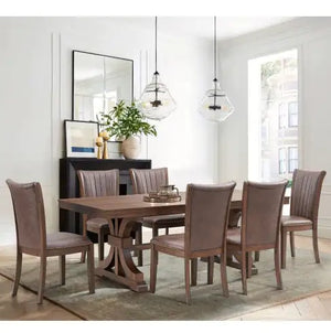 78.74 Rectangular Rubber Wood Dining Table For 6-8 With Wooden Trestle Pedestal Base,Mid Century Modern Kitchen Wooden Table Dinner Table For Dining Room, Living Room,OAK