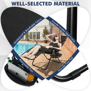 Outdoor Folding Zero Gravity Reclining Lounge Chair with Utility Tray-Black