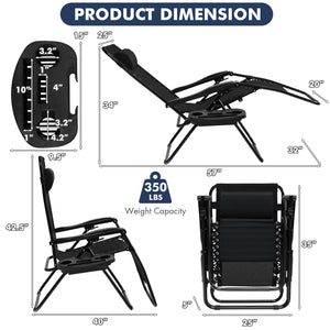 Outdoor Folding Zero Gravity Reclining Lounge Chair with Utility Tray-Black