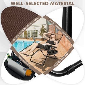 Outdoor Folding Zero Gravity Reclining Lounge Chair with Utility Tray-Brown
