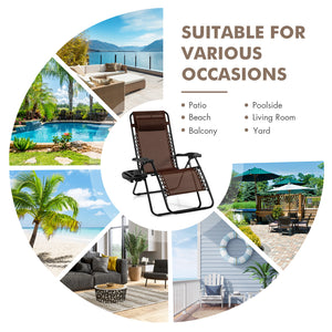 Outdoor Folding Zero Gravity Reclining Lounge Chair with Utility Tray-Brown