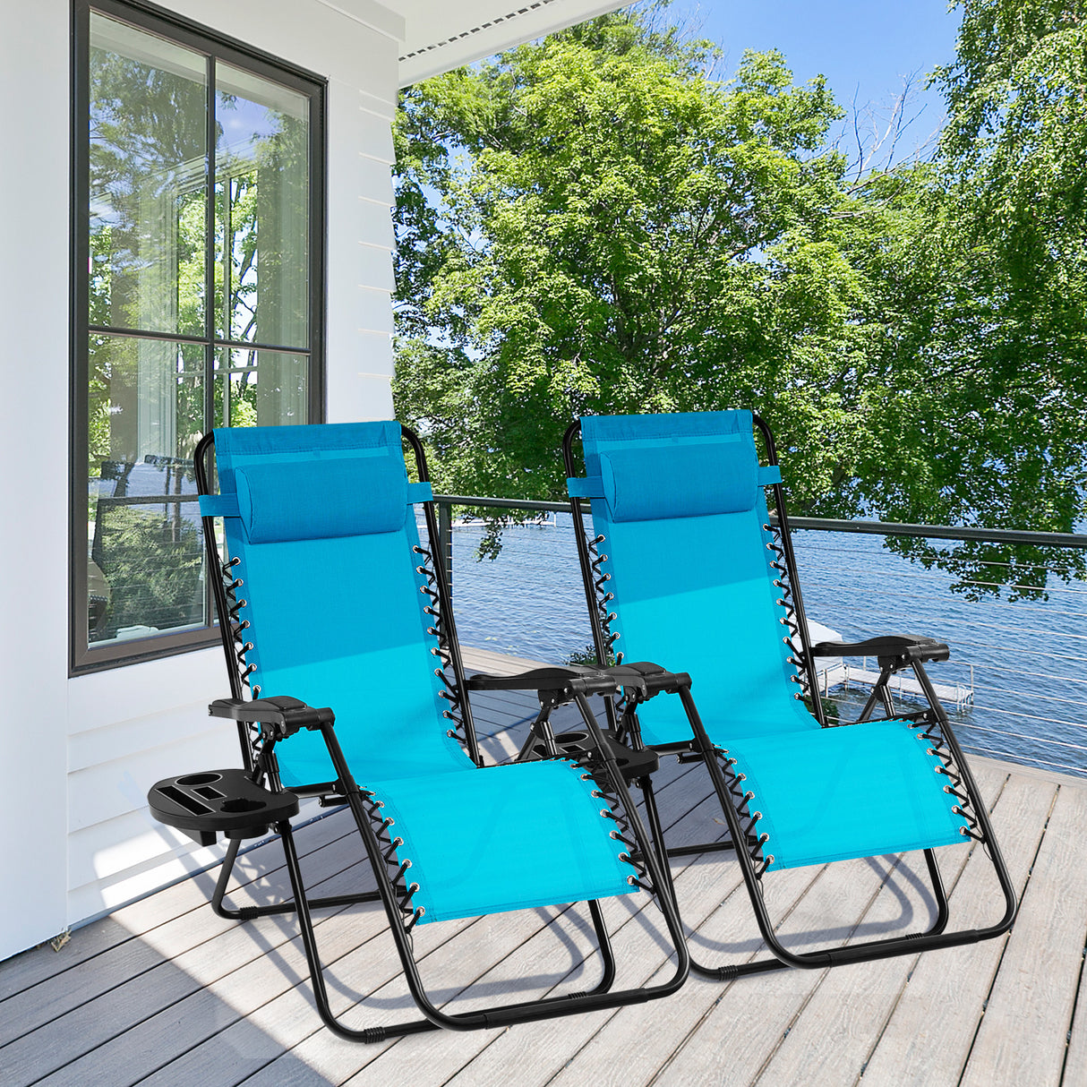 Outdoor Folding Zero Gravity Reclining Lounge Chair with Utility Tray-Black