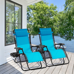 Outdoor Folding Zero Gravity Reclining Lounge Chair with Utility Tray-Black