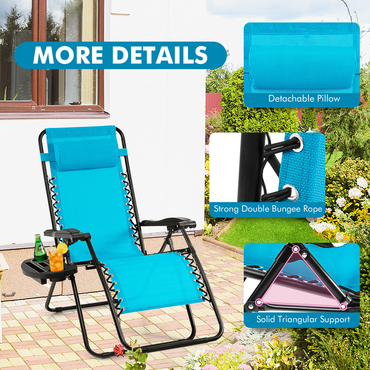 Outdoor Folding Zero Gravity Reclining Lounge Chair with Utility Tray-Black