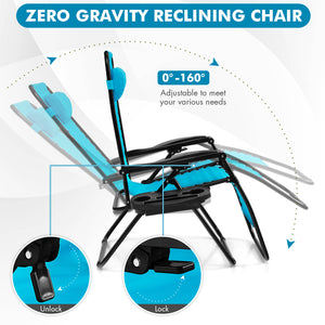 Outdoor Folding Zero Gravity Reclining Lounge Chair with Utility Tray-Black