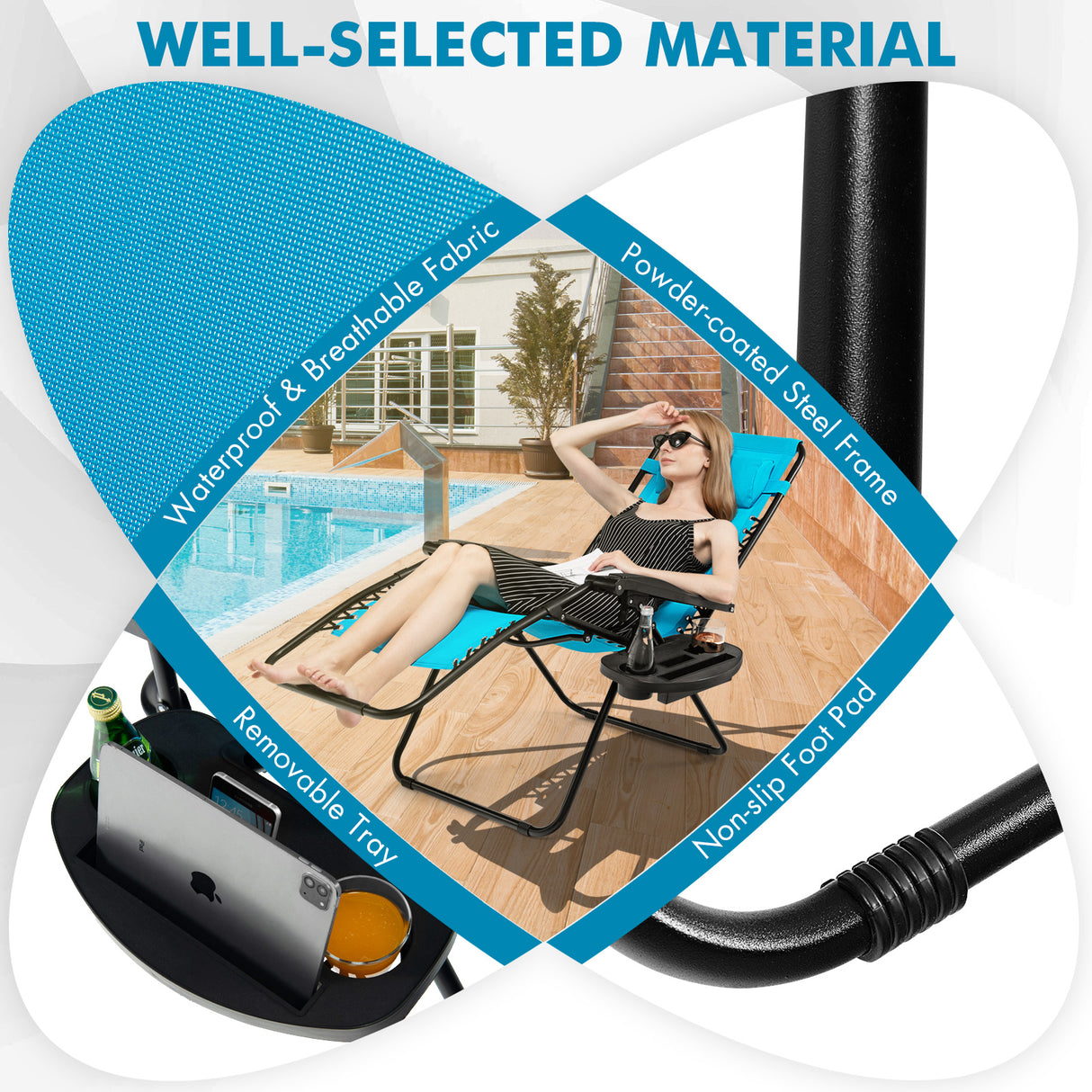 Outdoor Folding Zero Gravity Reclining Lounge Chair with Utility Tray-Black