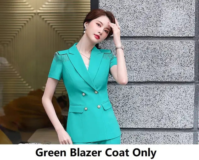 Elegant Green Women's Business Suit with Pants & Jacket