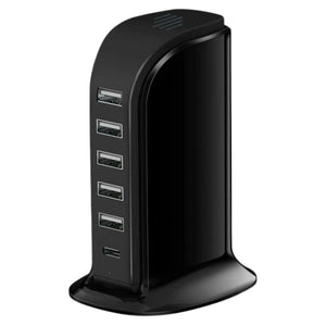 6-in-1 USB Charging Station – 40W Charger Block with 5 USB Ports (Shared 6A) & 3A USB-C Port, Multiport Desktop Charging Hub for Travel & Multiple Electronics
