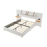 Upholstered Platform Bed, 2 Outlets And USB Charging Ports On Both Sides, 2 Bedside Pillows, Storage Shelves by Couch.com