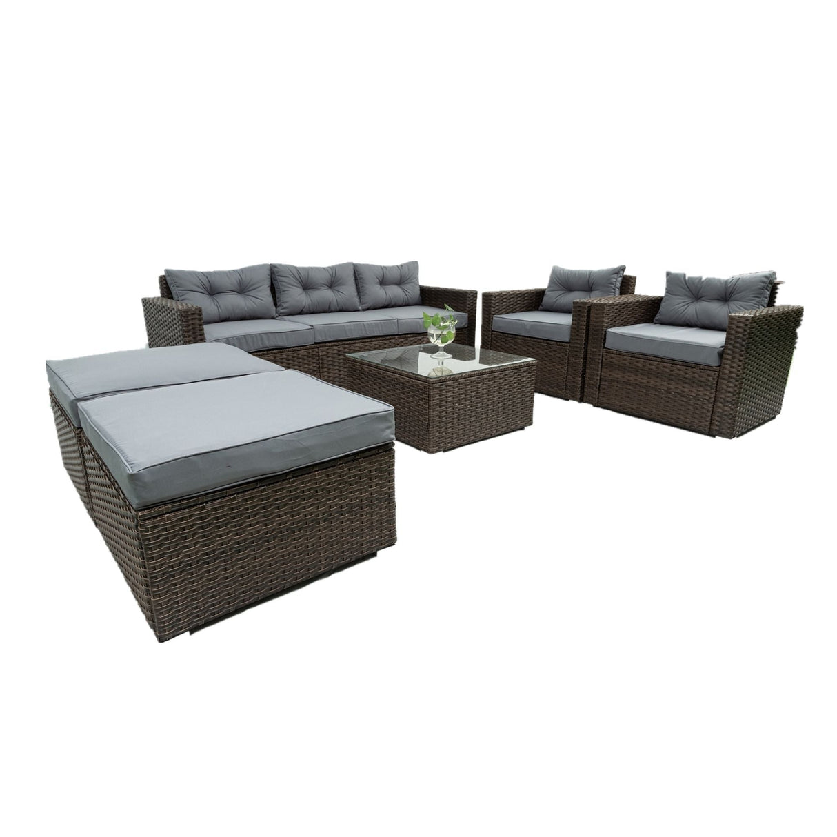 6 Piece Patio Rattan Wicker Outdoor Furniture Conversation Sofa Set With Removeable Cushions And Temper Glass Tabletop - Brown by Couch.com