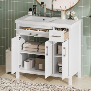 Bathroom Vanity Cabinet With Resin Integrated Sink - 2 Drawers, 3 Doors by Couch.com