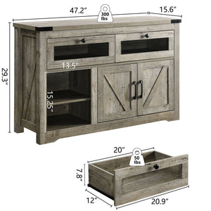 Modern Wooden Sideboard, Kitchen Buffet, Built-In With Adjustable Laminate And LED Lights, 2 Drawers And A Barn Door, Suitable For Kitchen, Dining Room, Living Room - Cement Gray by Couch.com