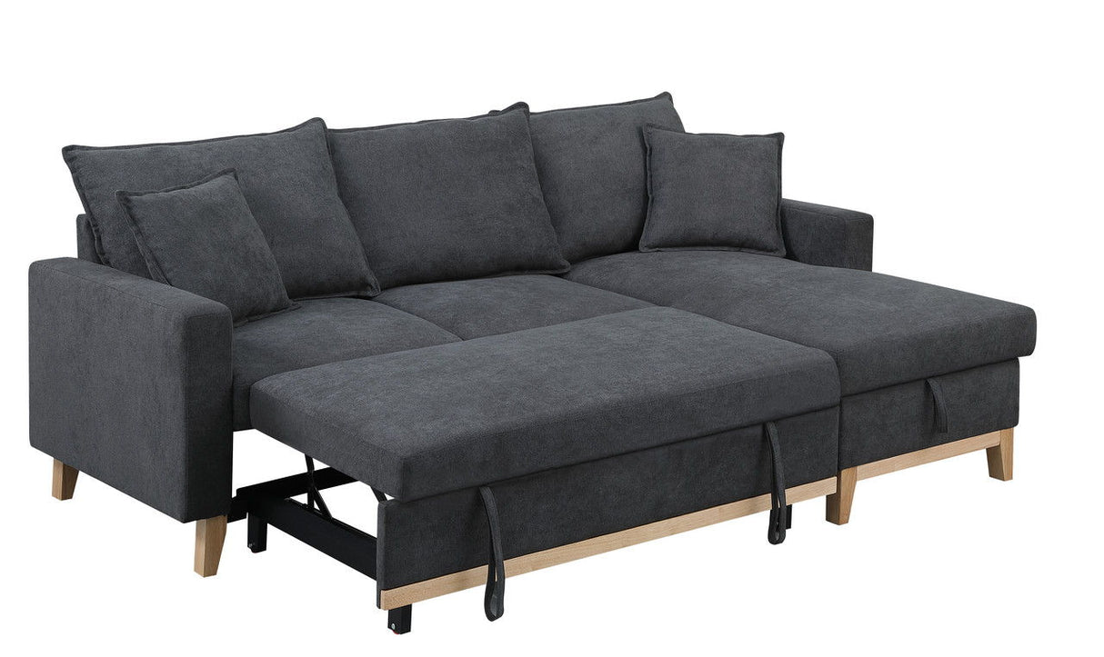 Colton - Woven Reversible Sleeper Sectional Sofa With Storage Chaise - Dark Gray by Couch.com