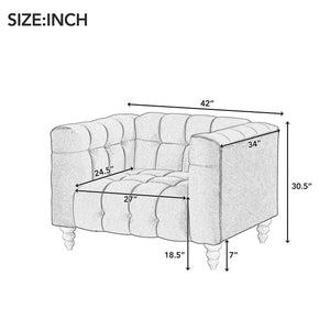 Modern Sofa Dutch Fluff Upholstered Sofa & Wood Legs, Buttoned Tufted Backrest by Couch.com