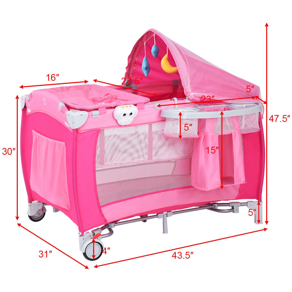 Foldable Baby Crib Playpen with Mosquito Net and Bag-Blue