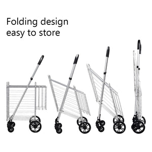 Folding Shopping Cart Basket Rolling Trolley with Adjustable Handle-Black
